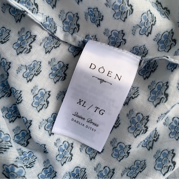 Doen Quinn Cotton Smocked Short Sleeve Midi Maxi Dress Dahlia Ditsy Blue White - Picture 14 of 16
